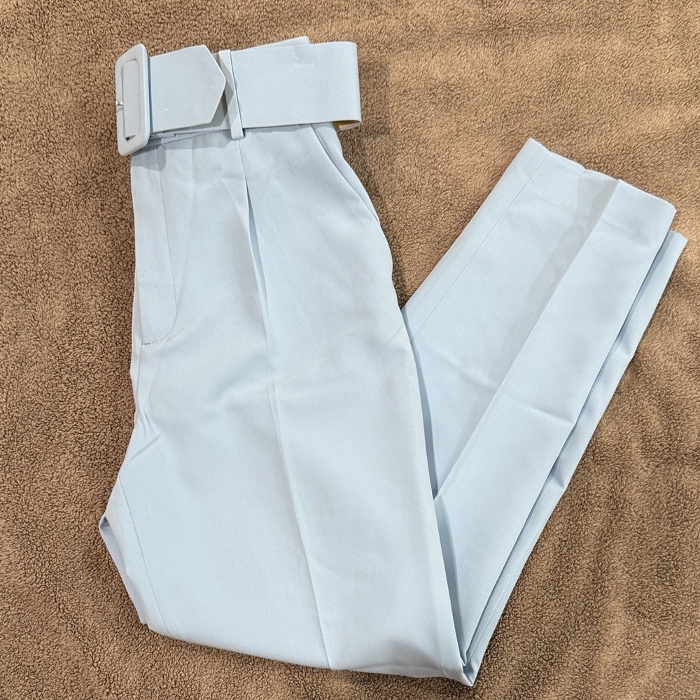 Zara Sky Blue Belted Trousers